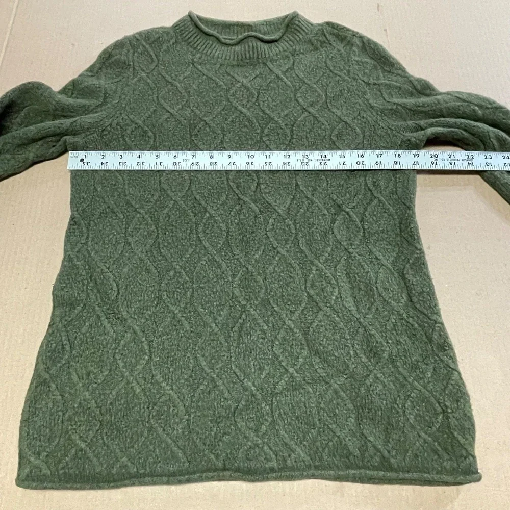 Talbots‎ Women's Large Olive Rolled Hem Mock Neck Cabled Acrylic Blend Sweater